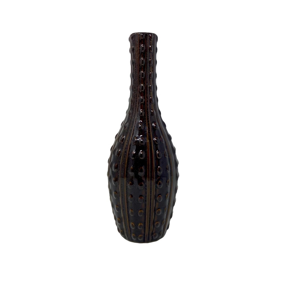 Hobnail Class Bud Vase. Dark Brown 10.5”